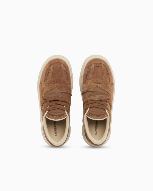 Emporio Armani White Suede Sneakers With Strap for men