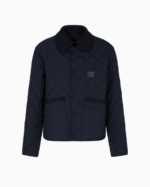 Emporio Armani Blue Quilted Nylon Blouson With Flannel Details for men