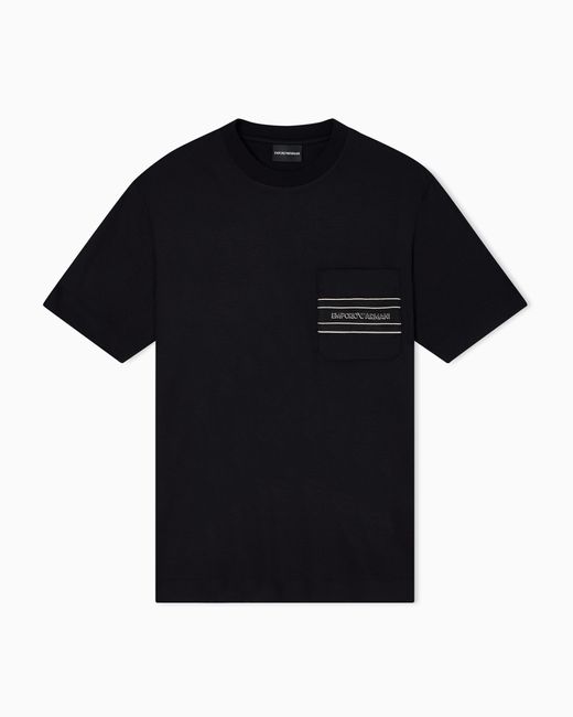 Camiseta De Punto En Mezcla De Lyocell Con Logotipo Efecto Tridimensional Emporio Armani de hombre de color Black