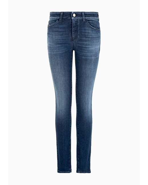 Jeans J18 Vita Alta E Gamba Skinny In Denim Effetto Used di Emporio Armani in Blue