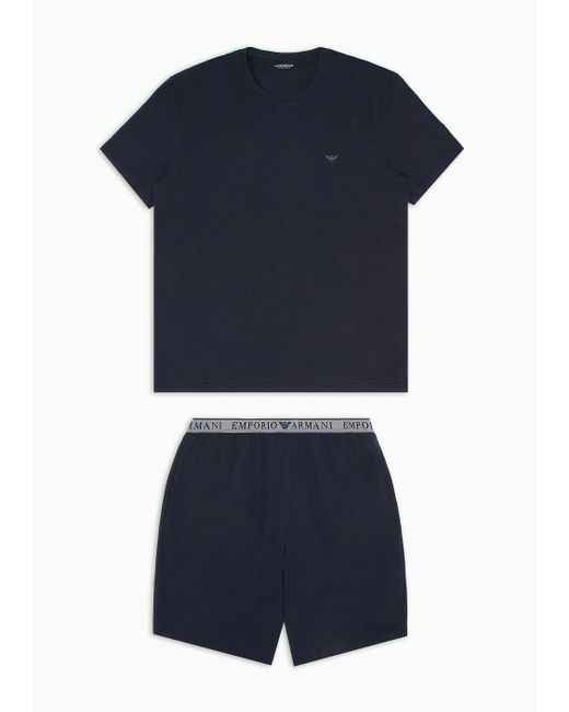 Emporio Armani Blue Comfort-fit Pyjamas With Endurance Logo Bermuda Shorts for men