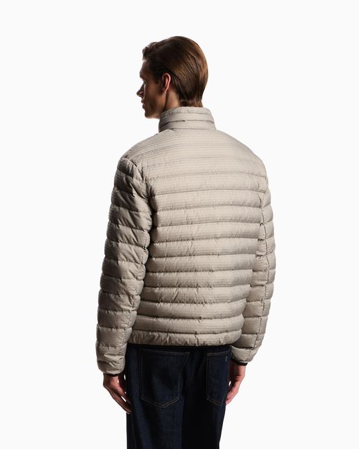 Emporio Armani Gray Quilted Down Jacket With All-Over Jacquard Logo Essential for men