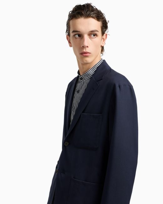 Blazer De Abotonadura Sencilla En Sarga De Lana Virgen Emporio Armani de hombre de color Blue