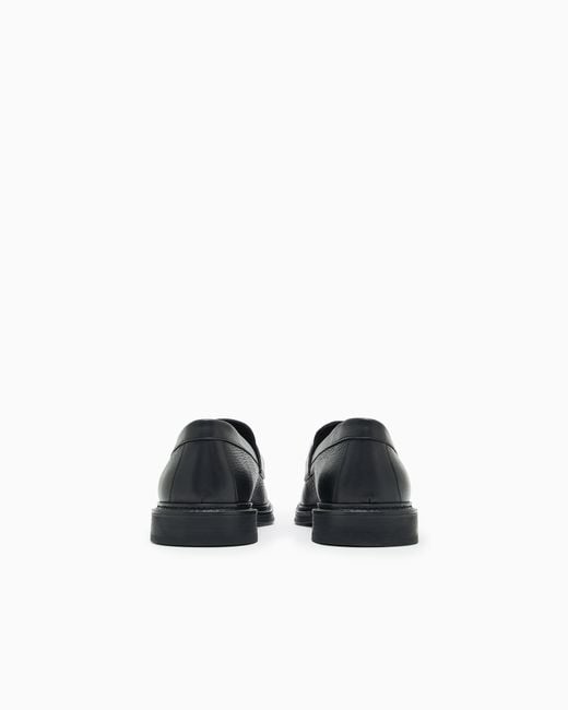 Emporio Armani Black Pebbled Leather Loafers for men