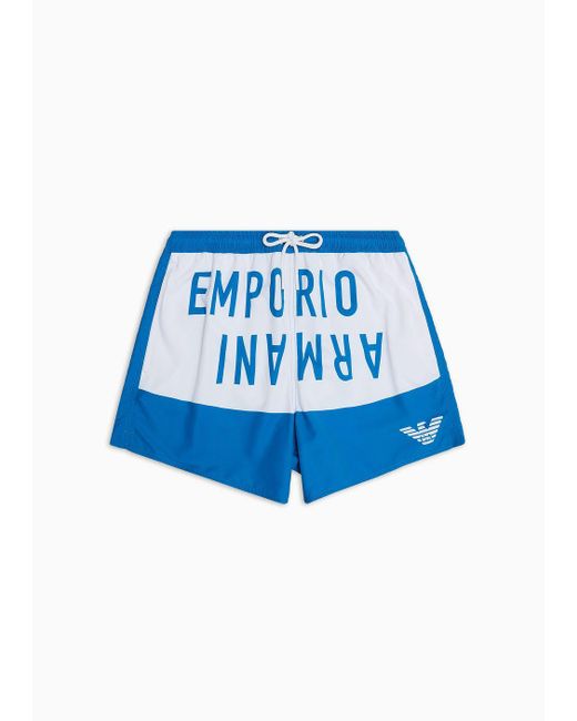 Costume Shorts In Tessuto Riciclato Banda Bold Logo Asv di Emporio Armani in Blue da Uomo