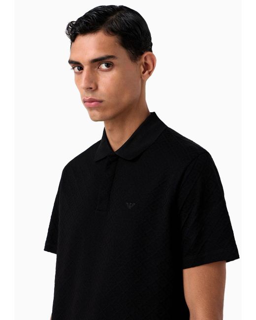 Emporio Armani Black Jacquard-jersey Polo Shirt With Op-art Motif for men