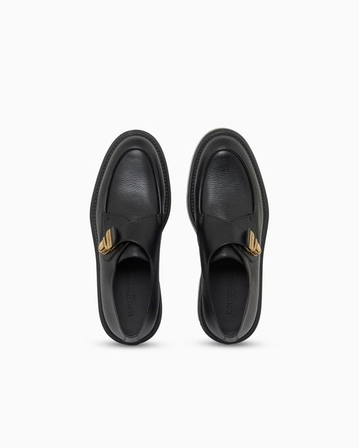 Emporio Armani White Icon Pebbled Leather Chunky Monk Straps for men