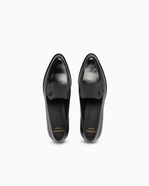 Emporio Armani White Icon Shiny Polished Leather Loafers