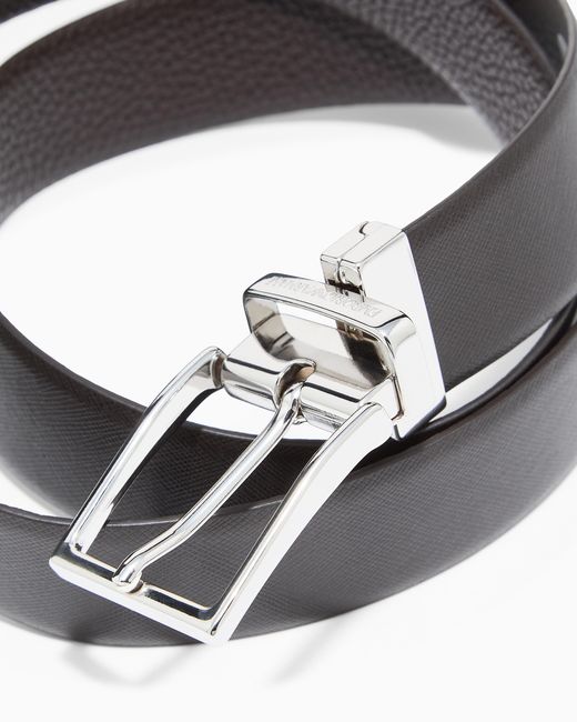 Emporio Armani White Reversible Saffiano Leather Belt for men