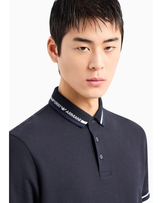 Emporio Armani Blue Jersey Polo Shirt With Placed Logo for men