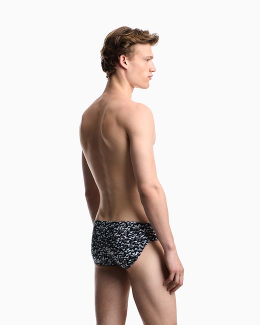 Emporio Armani Blue Swim Briefs With All-Over Logo for men