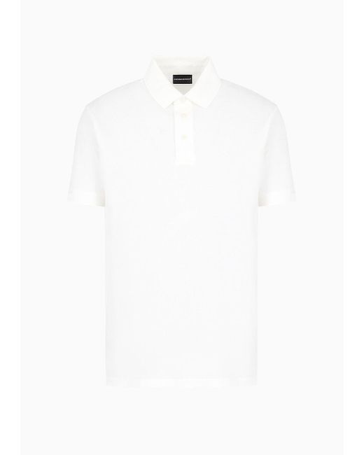 Emporio Armani White Mercerized Piqué Polo Shirt With Chevron Trim for men