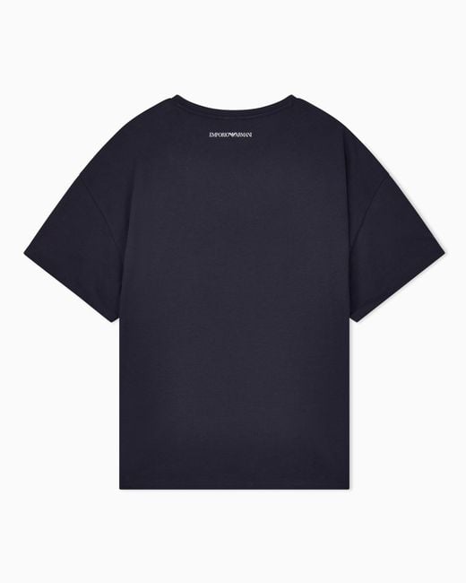 Emporio Armani Blue Pima T-Shirt With Maxi Eagle Logo And Short Sleeves
