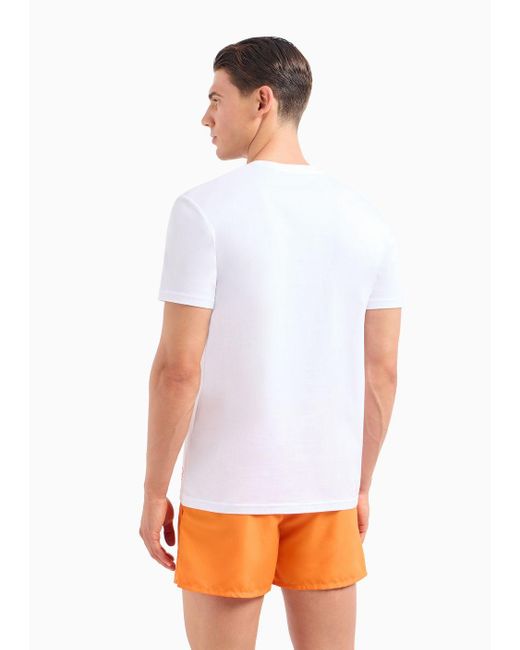Camiseta De Playa De Punto Con Logotipo Llamativo Estampado Emporio Armani de hombre de color White