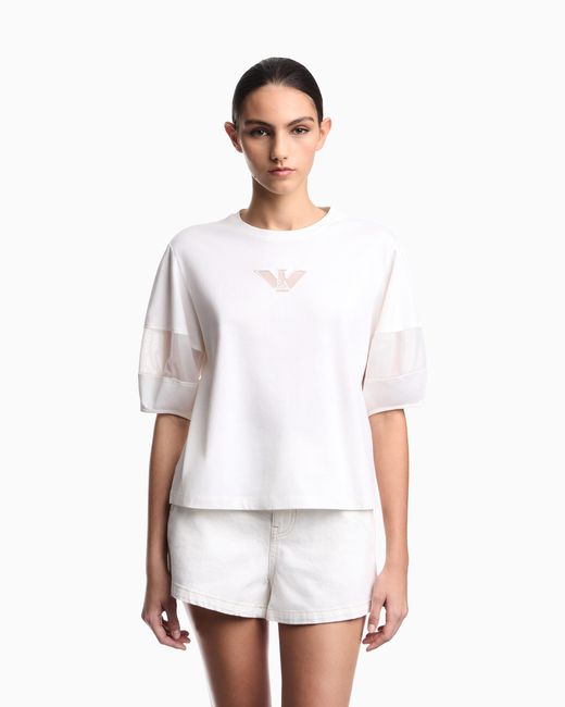 Emporio Armani White Supima Jersey T-Shirt With Mesh Insert