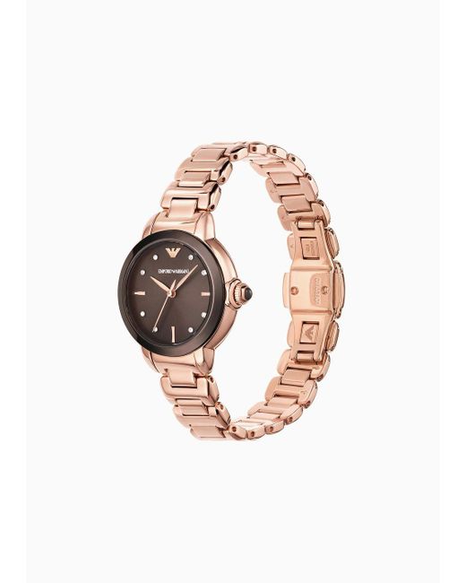 Emporio Armani White Three-hand Rose Gold-tone Stainless Steel Watch