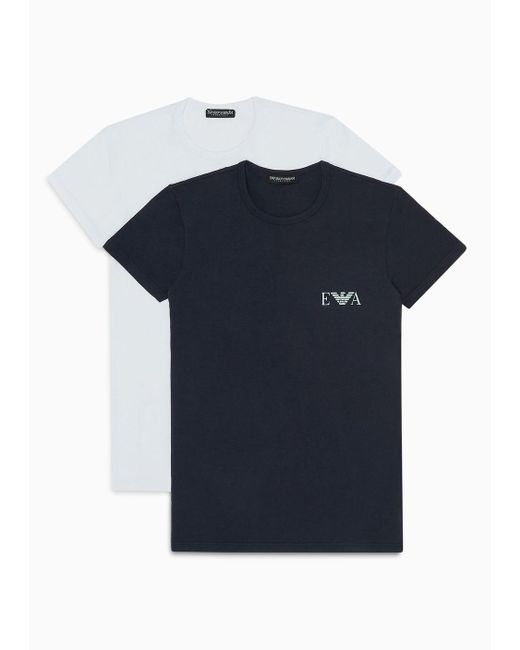 Emporio Armani Blue Two-pack Of Loungewear Slim-fit T-shirts With A Bold Monogram Logo for men
