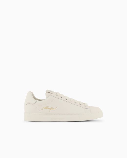 Emporio Armani White Leather Sneakers With Signature Logo for men