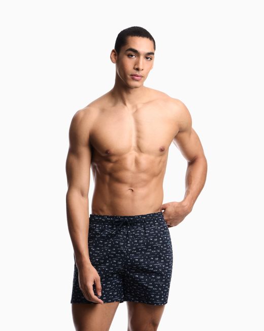 Emporio Armani Blue Swim Shorts With Small Logo Designs for men