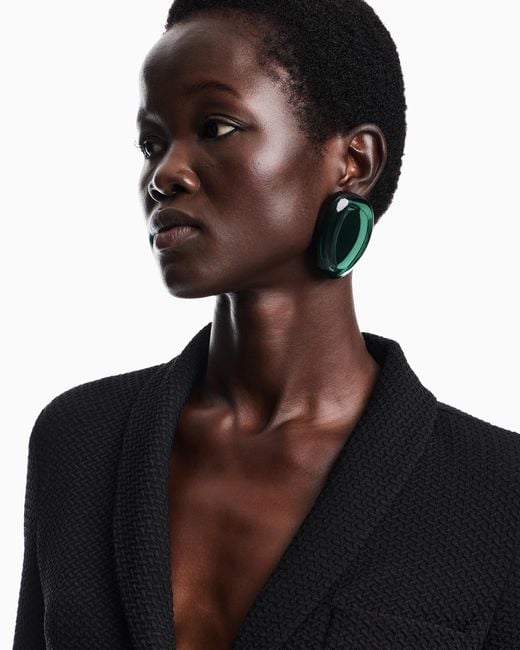 Emporio Armani Green Glossy Oval Earrings With Mirror Effect