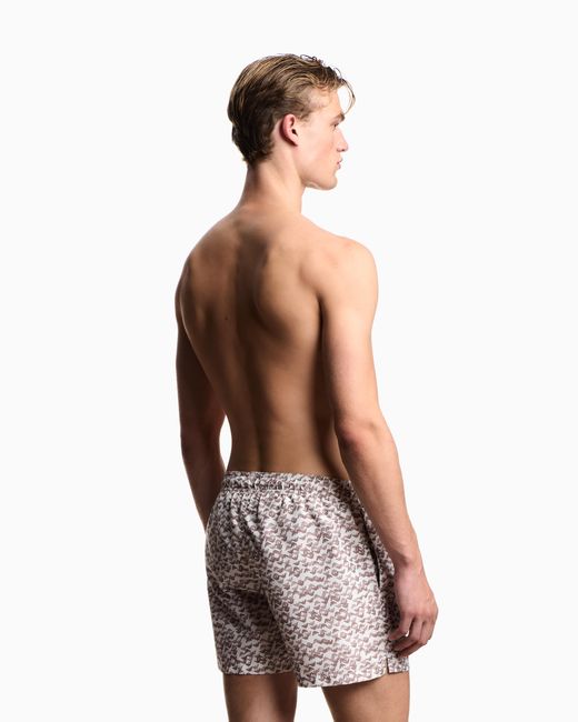 Emporio Armani White Swim Shorts With All-Over Logo for men
