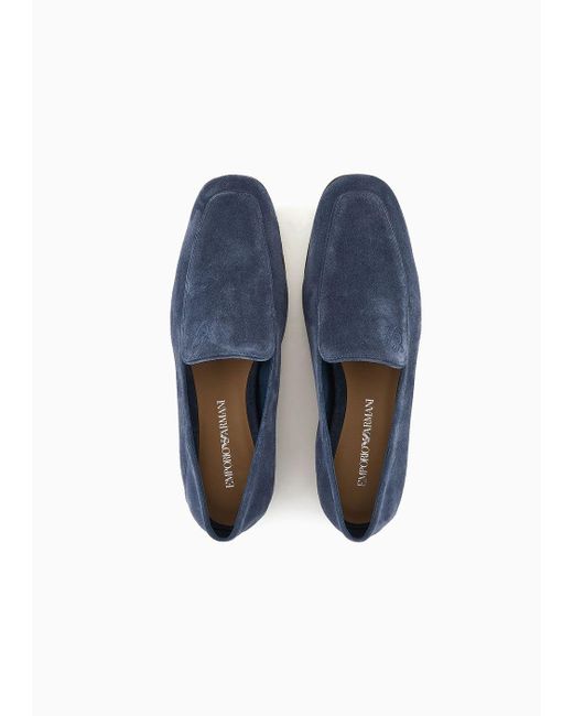 Emporio Armani Blue Icon Velour-leather Loafers