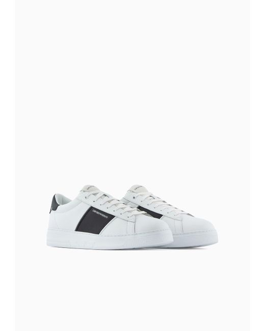Emporio Armani White Leather Sneakers With Rubber Details for men
