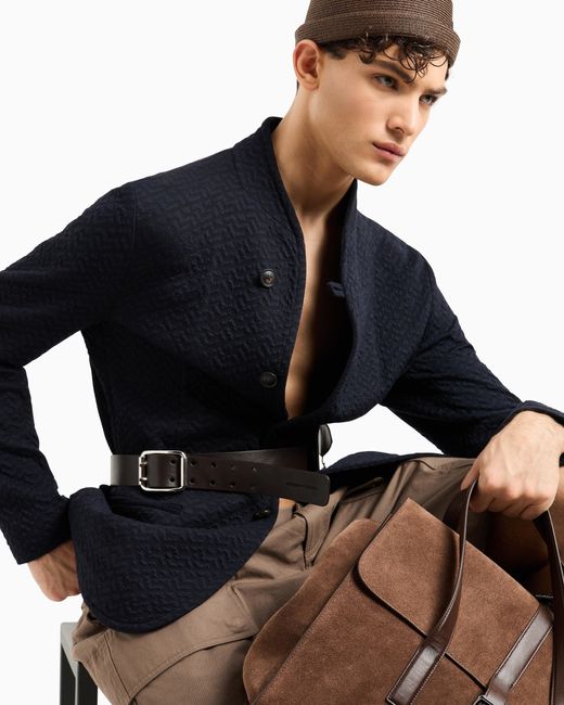 Veste Col Officier En Maille Jersey Motif Chevron Emporio Armani pour homme en coloris Blue