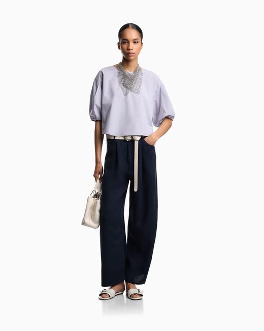 Emporio Armani Blue J4E Relaxed-Fit Linen Trousers