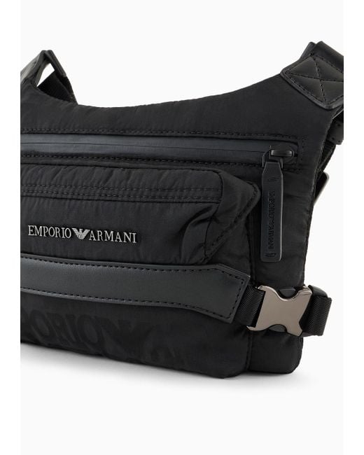 Emporio Armani Black Tech Case With All-over Logo Lettering Jacquard Nylon Straps for men