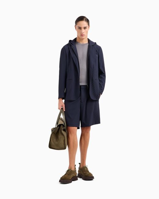 Emporio Armani Blazer Mit Latz Und Kapuze Aus Stretch-Nylon Mit Canneté-Effekt in Blue für Herren