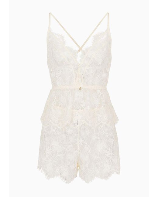 Emporio Armani White Bridal Asv Recycled Lace Pyjama Top And Shorts