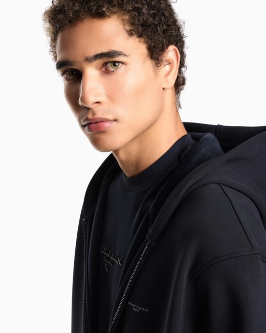Emporio Armani Blue Asv Lyocell-Blend Bonded Jersey Zip-Up Sweatshirt With Hood for men