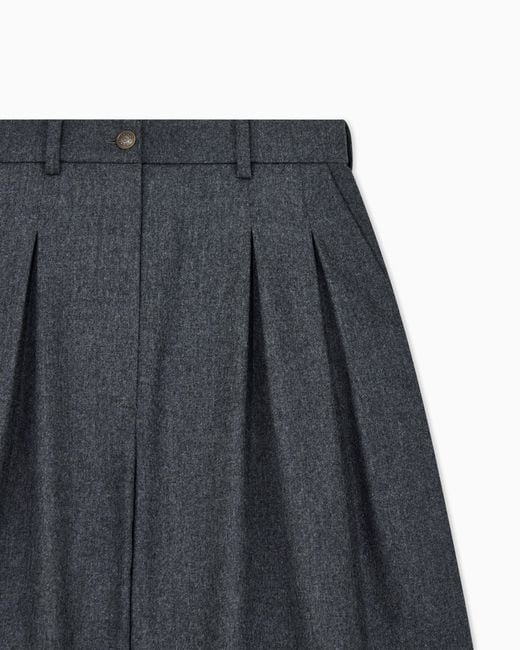 Emporio Armani Blue Wool Flannel Pleated Bermuda Shorts Signature Capsule