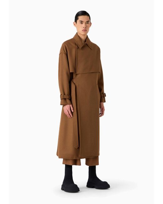 Emporio Armani Virgin Wool Cavalry Twill Wrap Coat With Buckle in Natural  for Men | Lyst UK