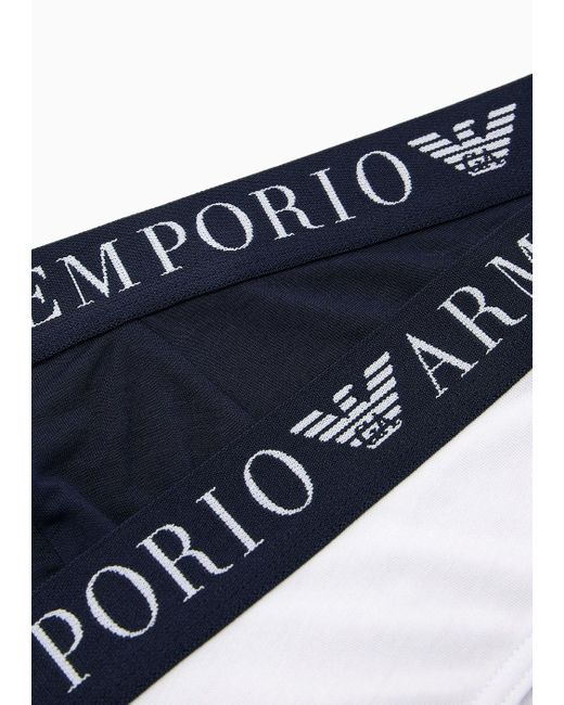 Emporio Armani Blue Asv Soft-touch Eco-viscose Two-pack Of Briefs for men