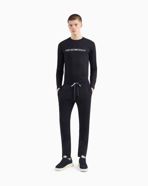 Jersey De Punto De Algodón Pima Con Estampado De Logotipo Emporio Armani de hombre de color Black