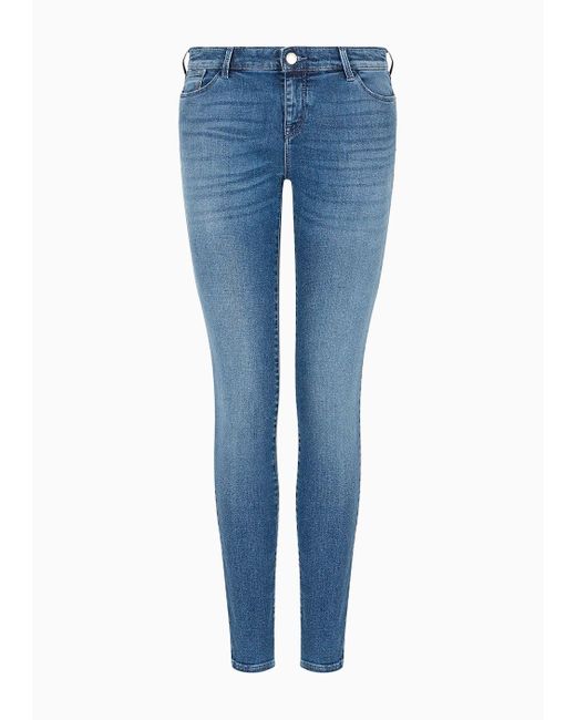 Emporio Armani Blue J23 Mid-rise, Super-skinny Jeans In A Worn-look Denim