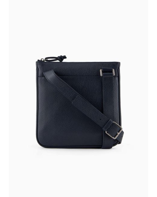 Emporio Armani Blue Flat Tumbled Leather Shoulder Bag for men