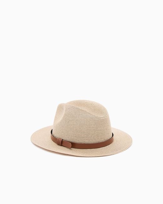 Emporio Armani Natural Woven Raffia Fedora Hat