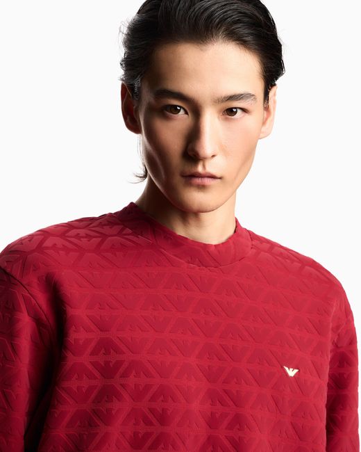 Emporio Armani Red Lunar New Year Double-Jersey Sweatshirt With All-Over Flocked Eagles for men