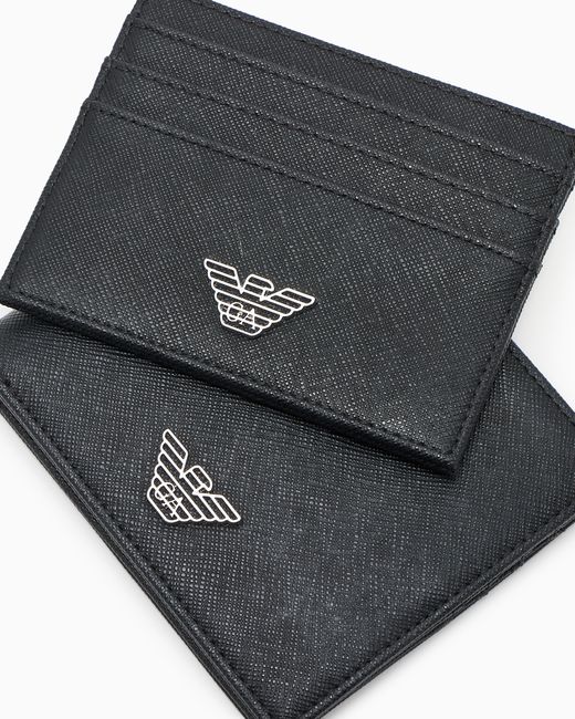 Emporio Armani Black Gift Box Containing Regenerated Saffiano Leather Wallet And Card Holder With Eagle Plate for men