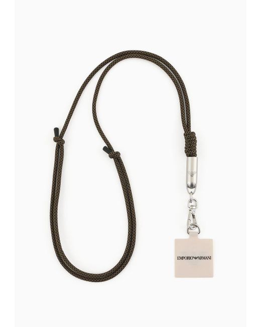 Emporio Armani White Sustainability Values Capsule Collection Cord Mobile Phone Holder Strap for men
