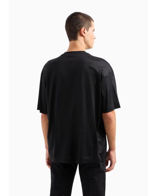 Emporio Armani Black Asv Clubwear Oversize T-shirt In Lyocell-blend Jersey With Rhinestone Patch And Embroidery for men