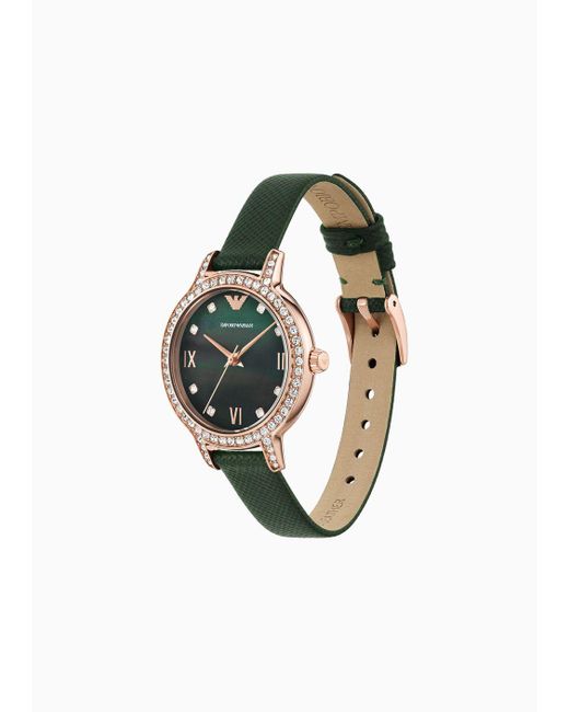 Emporio Armani Multicolor Three-hand Green Leather Watch