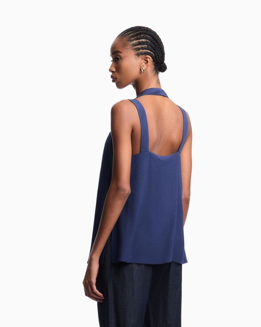Emporio Armani Blue Flowing Micro Leopard Spot Jacquard Top