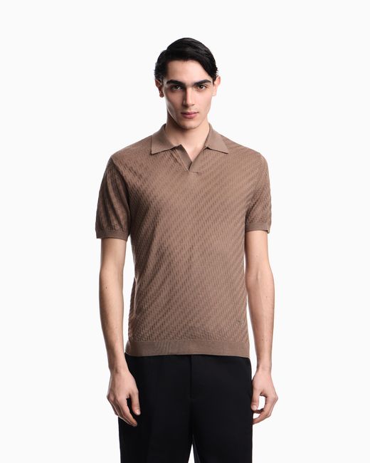 Emporio Armani Brown Lyocell-Blend Polo-Collar Link Stitch And Plain Knit Jumper for men