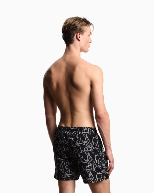 Emporio Armani Blue Swim Shorts With All-Over Logo for men