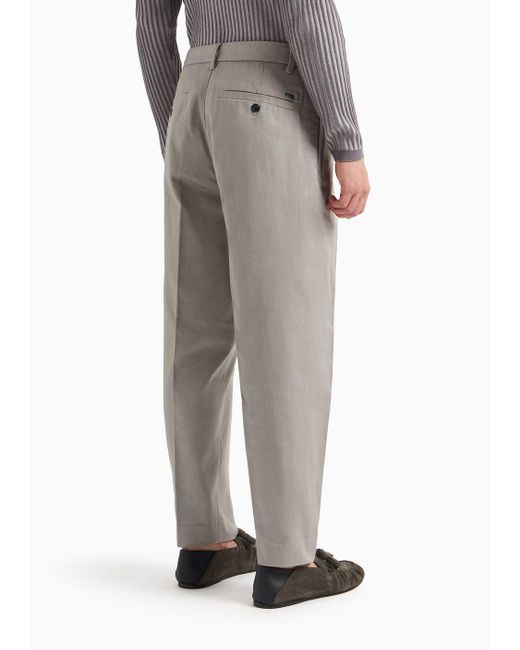 Emporio Armani Gray Cotton Twill Wide Trousers With Pleat for men