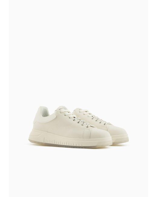 Emporio Armani White Leather Sneakers With Semi-transparent Back And Knurled Sole for men